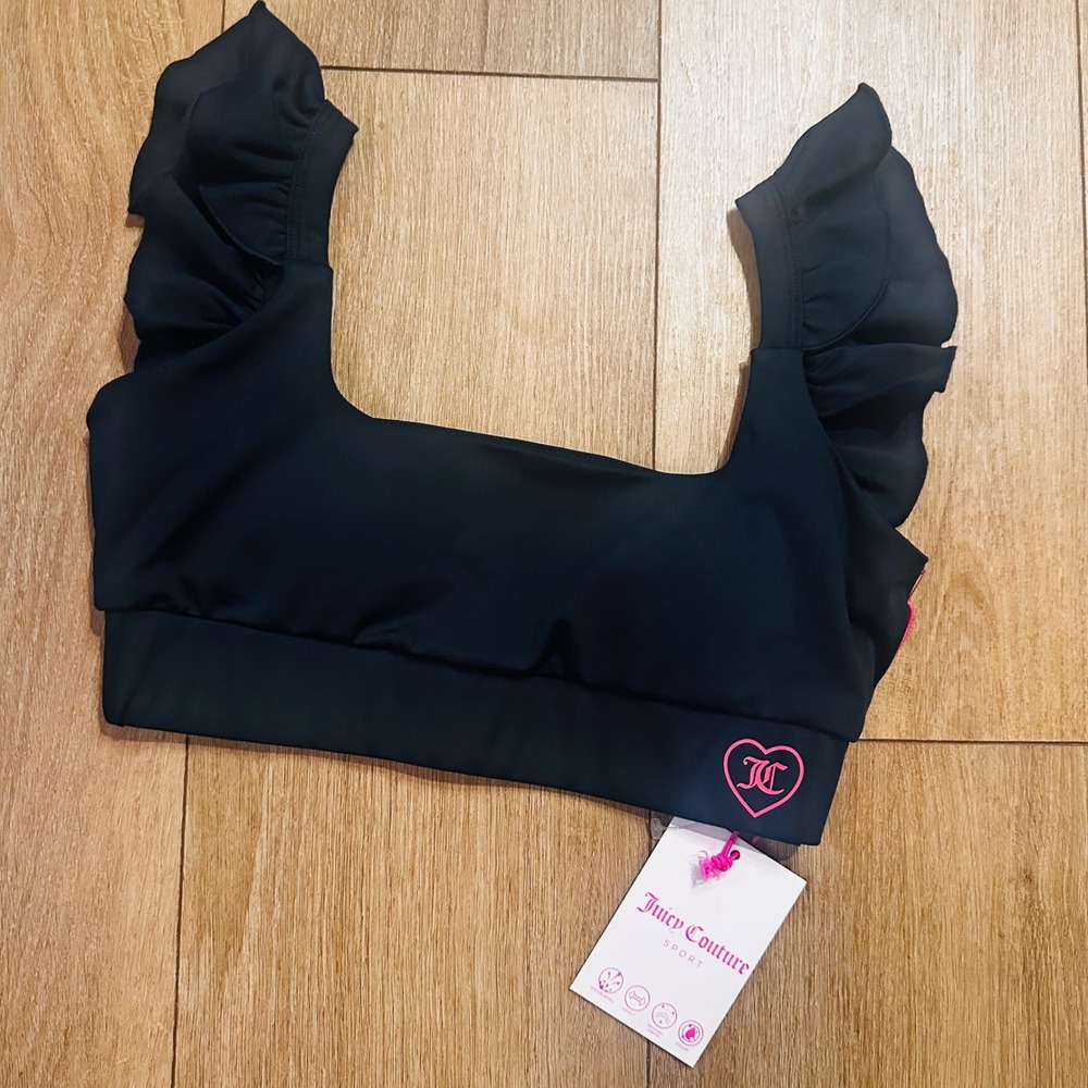 Juicy Couture Sport Ruffle Sports Bra Regal Blue Pink Heart Logo JC235 Small NWT